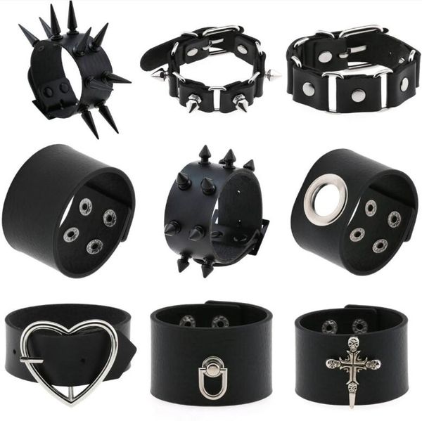 Bracciale in pelle PU punk hip hop rock unisex trendy catena teschio pentagramma rivetto braccialetto accessori per gioielli da festa