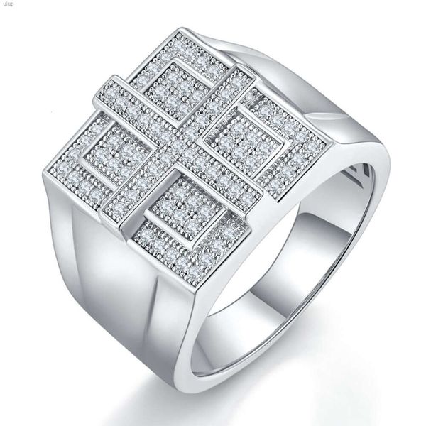 Anel masculino de moissanite em prata esterlina 925, anéis gelados para homens, diamante pesado de hip hop