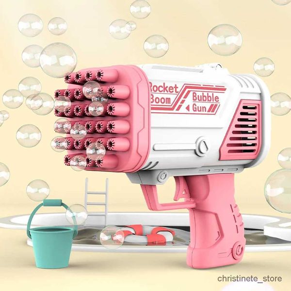 Giochi con la sabbia Divertimento in acqua Pistola a bolle elettrica a 32 fori Automtico Gatling Bazooka Bubble Maker Mquina Crianas Presente Vero Soffiatore per bolle di sapone all'aperto