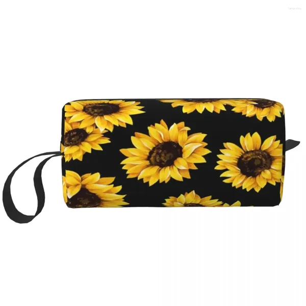 Kosmetiktaschen, Sonnenblumen-Tasche für Damen, Kawaii, große Kapazität, Sonnenblumen- und Blumen-Make-up-Tasche, Schönheitsaufbewahrung, Toilettenartikel