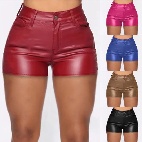 Shorts atacado sexy cor sólida cintura alta apertado saco nádega shorts casuais feminino plus size shorts de couro do plutônio
