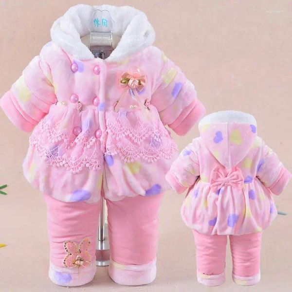 Kleidung Sets 2024 Mode Winter Baby Mädchen Baumwolle Kleinkind Mit Kapuze Mantel Hemd Hosen 3 stücke Infant Dicke Warme Anzug Kleidung w148