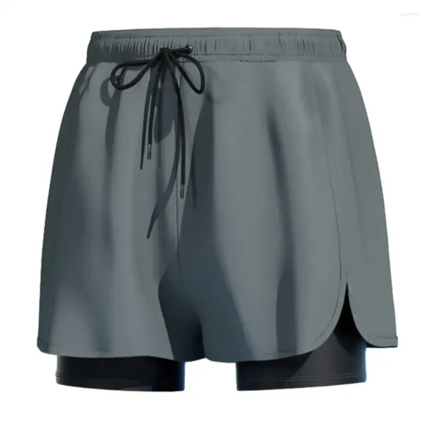 Roupa de banho masculina leve calções de banho forro de compressão de apoio shorts de natação com cordão de cintura elástica para o verão