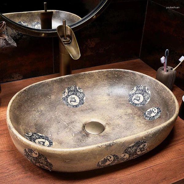 Torneiras de pia do banheiro Vintage Creative Tabletop Bacia Cerâmica Art Wash Household Toilet