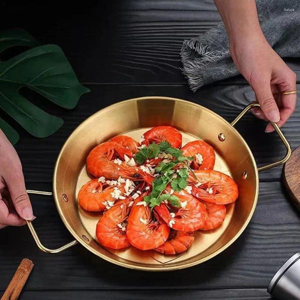 Piatti Piatto di condimento Torta Pane Vassoio di frutta Bistecca Barbecue Cena rotonda in acciaio inossidabile Doppio manico per l'orecchio