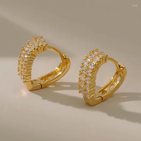 Orecchini a cerchio Elegante zircone cuore piccolo placcato oro 18k a forma di V anello per orecchio da donna temperamento di lusso orecchino gioielli per OL Lady