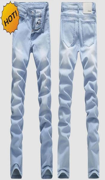 Alta quanlity 2017 luz azul homens lavagem estiramento perna lápis calças adolescentes meninos hip hop branqueamento jeans jeans fino ajuste bottoms9064350