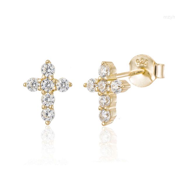 Orecchini a bottone Gemnel Dainty con diamanti Croce minimalista in argento sterling 925 con finitura lucida e incastonatura ad artiglio