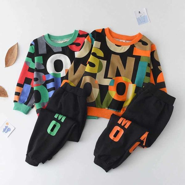 Kleidungssets Jungen Kleidungssets Neue Herbst Jungen Kleidung Drucken Sweatshirt Hosen 2 Stücke Anzug Lässige Kinder Kleidungssets für 1-5 JahreL2401L2402