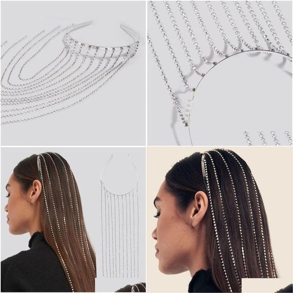 Accessori per capelli Stonefans Lusso lungo nappa strass catena per capelli accessori per copricapo per le donne cerchio di cristallo fascia per capelli testa gioielli Dhuq2