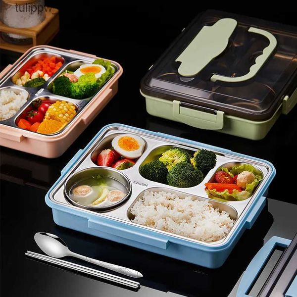 Bento caixas 304 lancheira de aço inoxidável estudante cantina micro-ondas bento compartimentos de isolamento portátil lancheira recipientes de alimentos l240307