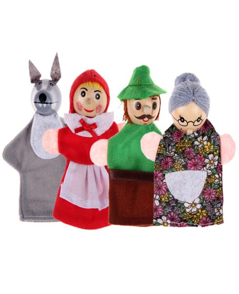 4 pçslote crianças brinquedos fantoches de dedo boneca brinquedos de pelúcia chapeuzinho vermelho cabeça de madeira conto de fadas história contando fantoches de mão3073692