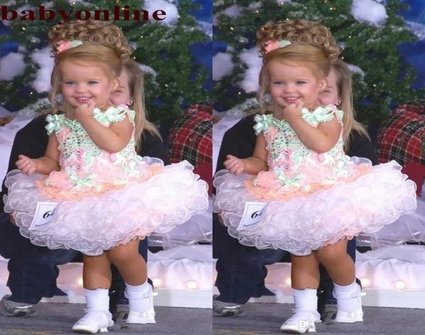 2022 Baby Kleinkind Miss America Girl039s Pageant Kleider Maßgeschneiderte Organza Party Cupcake Blumenmädchen Hübsches Kleid für Kleine K5395120