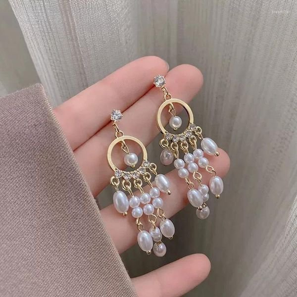 Costas brincos francês retro luxo irregular pérola borla clipes de orelha doce suave clipe longo em não piercing para casamento feminino