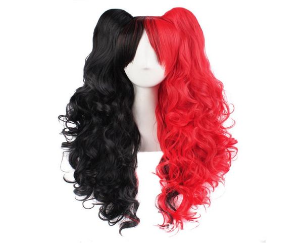 Parrucca per capelli sintetici da donna Lolita Cartoon Nero Rosso Multicolor Anime Capelli resistenti al calore Parrucche cosplay ondulate lunghe per la festa di Halloween 7094479