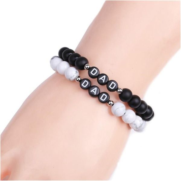 Catena Howlite Pietra lavica Bracciale Alfabeto inglese Lettera Papà Perline Per Padre Regalo di compleanno Gioielli Consegna di goccia Bracciali gioielli Dhzcd