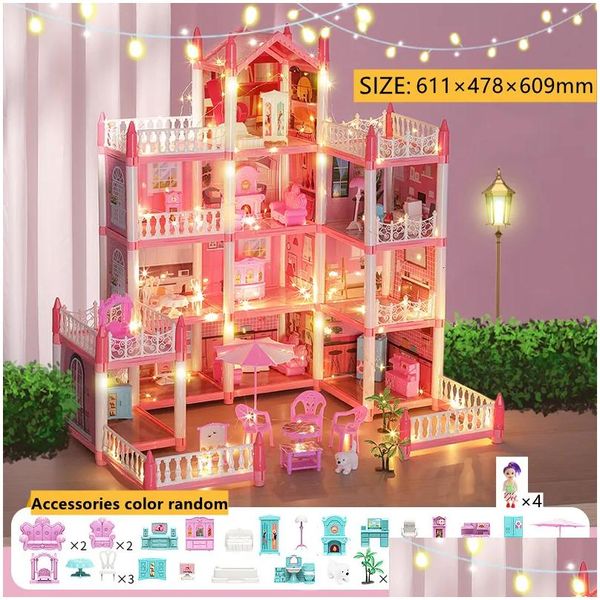 Аксессуары для кукольного дома Дома 3D собранные миниатюры своими руками Кукольный домик Вилла Замок принцессы со светодиодной подсветкой для девочек Подарок на день рождения Игрушка Drop Dhcek