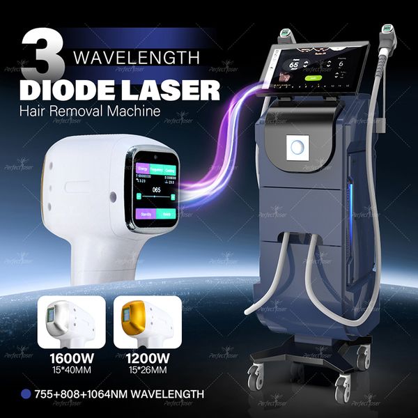 Instrumento de remoção de pelos a laser de diodo 808, para salão de beleza, rejuvenescimento da pele, equipamento de beleza, máquina a laser dio, 3 comprimentos de onda