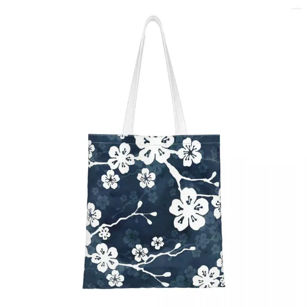 Borse per la spesa Borsa a tracolla bianca con fiori di ciliegio Donna Harajuku Moda floreale Fiore Borsa ad alta capacità Shopper retrò