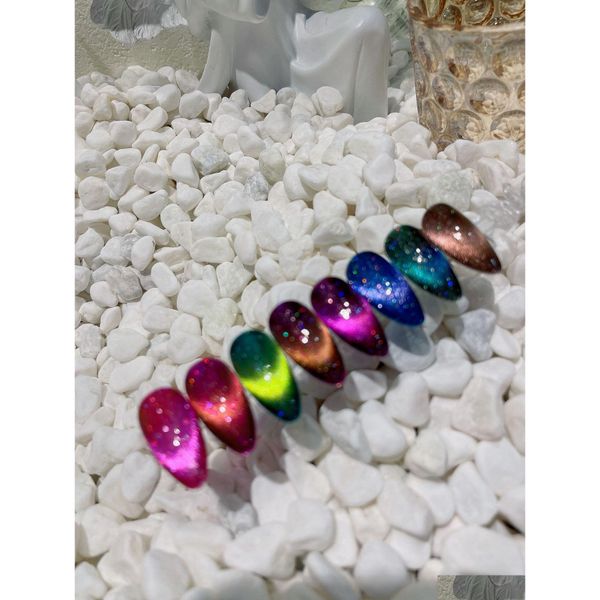 Smalto per unghie 8 colori Rotto Diamante Glitter Laser Ampio Cat Eye Gel Brillante Galaxy Uv Vernice magnetica Occhi per Art 230816 Drop Delive Dhi1N