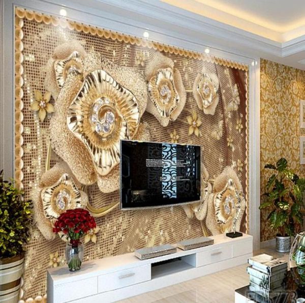 Papel de parede personalizado para paredes do quarto sala de estar pano de fundo tv papel de parede joias flores decoração de casa 3d7705706