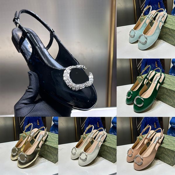 Balerin Ballet Flats Rhinestone Tasarımcı Ayakkabı Kadın Ayakkabı Mary Jane Baotou Sandalet Patent Deri Lüks Tek Ayakkabı Konforu Somunlar Slaytlar Yuvarlak Kız Ayakkabıları