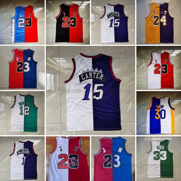 Maglie da basket cucite a blocchi di colore 30 Stephen 12 Ja Curry Morant 15 Vince 1 Tracy 33 Bird Carter McGrady Jersey Uomo Verde Nero Bianco