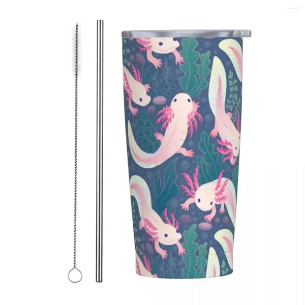 Tumbler Axolotl Tumbler Vakum Yalıtımlı Seyahat Kawaii Salamander Kahve Kupaları Şişe Paslanmaz Çelik Açık Müdürler Dökülme Kanıtı 20oz