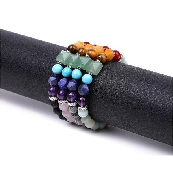 Catena 8mm pietra naturale verde avventurina piramide braccialetto yoga 7 chakra pietre preziose perline per uomo donna gioielli consegna goccia gioielli Br Dhzgy