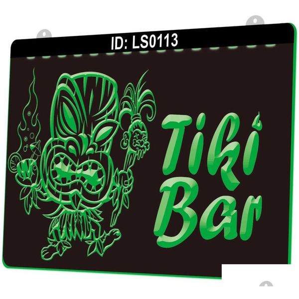 Insegna al neon a led Ls0113 Tiki Bar Incisione 3D Insegna luminosa a led Intero Retail015027004 Luci di consegna a goccia Illuminazione Illuminazione natalizia Dhpnc