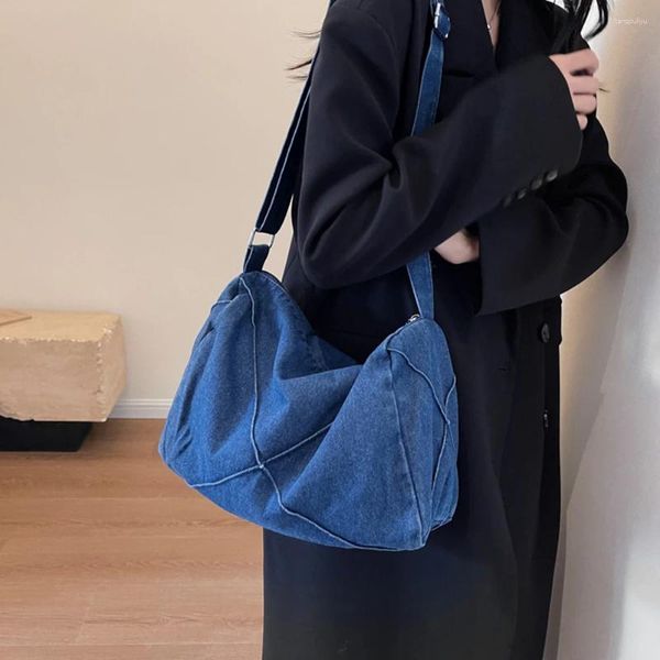 Schultertaschen Damen Mode Sling Bag Verstellbarer Riemen Denim Lässige Satchel Einfarbig Vintage Große Kapazität Messenger