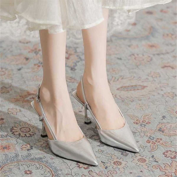 Top High Topuklu Sandal Kadınlar Yaz Sandal Kadınlar Baotou Sandals İnce Topuk Noktalı Deri Banliyö Tek Ayakkabı 240228