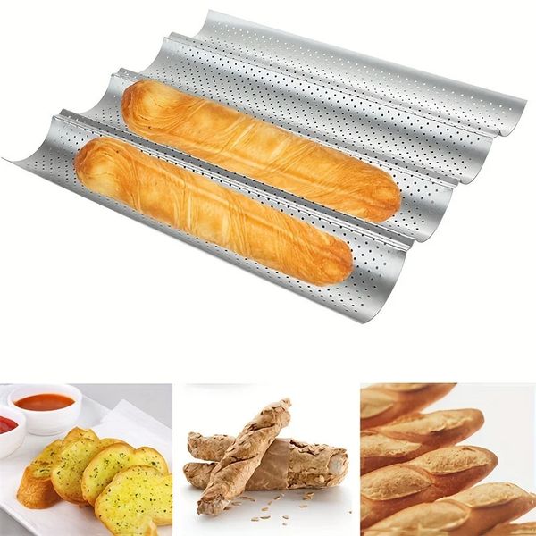 Bandeja de cozimento plus size, 3/4 sulcos, não gruda, ondas, molde para baguete, pão francês, torrada, ferramenta de cozimento 240227