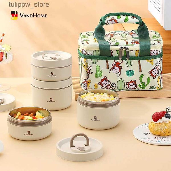 Bento Boxes WORTHBUY Térmica Bento Lancheira Portátil Recipiente de Almoço Isolado Com Saco Microondas Seguro 18/8 Recipiente de Alimentos de Aço Inoxidável L240307