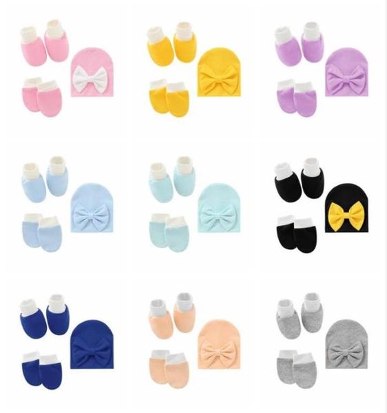 Набор шапочек для новорожденных, детские шапки с бантом, чехол для рук, перчатки для младенцев, чехол для ног, комплекты носков для малышей, галстук-бабочка, шляпа, подарок для детей, 3 шт.8153991