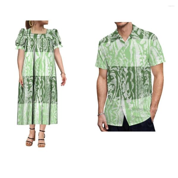 Vestidos de festa polinésio de alta qualidade roupas masculinas e femininas solto baixo corte temperamento vestido casual camisa casal conjunto personalizado padrão de arte