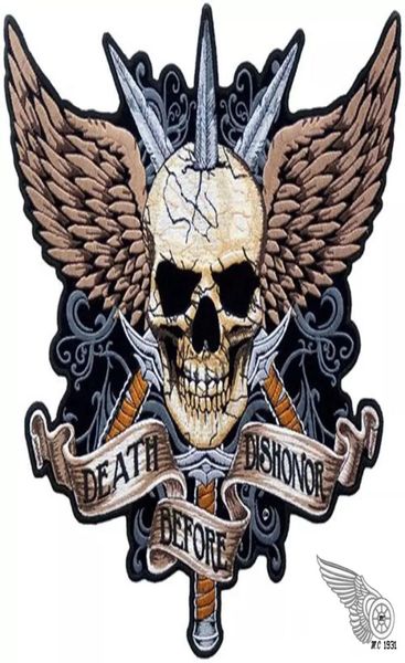 Kılıç Kafatası Ölümü Dishonor Punk Motosiklet Biker Kulübü Mc Back Ceket Motosiklet Yarışı İşlemeli Yamalar 9222553