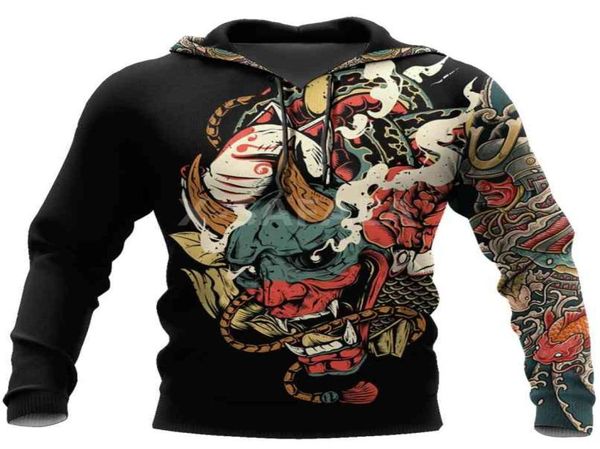 Samurai Tattoo Art 3D-Druck Frühling Herbst Hoodie Mann Frauen Harajuku Outwear Reißverschluss Pullover Sweatshirt Casual Unisex1 2108136004253