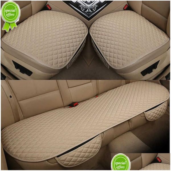 Outros acessórios interiores Novo assento de carro de linho Er Frente Traseira Linho Tecido Almofada Respirável Protetor Mat Pad Interior Styling Truck Su Dhm6B