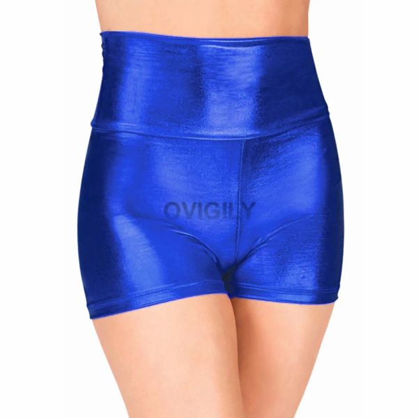 Shorts OVIGILY feminino azul real cintura alta shorts de dança adultos metálicos shorts de ginástica dourado rave booty shorts preto shorts de alegria