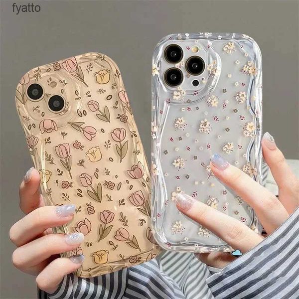 Custodie per cellulari Cartoon Painting Rose Flower Custodia per telefono in silicone ondulato morbido Pro Max Cover trasparente carinaH240307