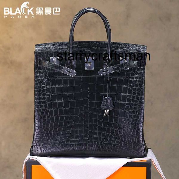 Borsa a mano in vera pelle Borsa in pelle di coccodrillo nera con borsa Fighters oversize e fibbia alta 40 in argento nero