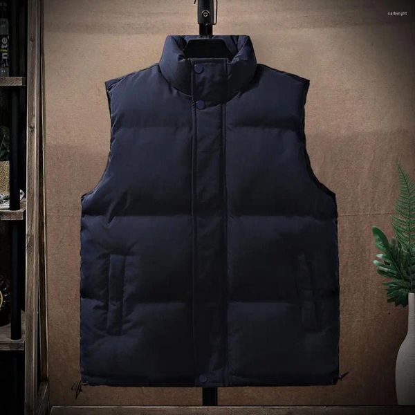 Gilet da uomo Velluto Morbido Gilet da uomo Antivento Colletto alla coreana con tasche Gilet invernale imbottito senza maniche imbottito addensato per il calore del collo