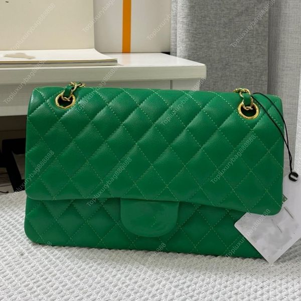 Bolsas de ombro bolsa de designer bolsa de luxo bolsa pequena bolsa de designer feminina bolsa de corrente de couro genuíno de treliça de diamante liso 30cm bolsa de corpo cruzado verde preto branco bolsa de sela