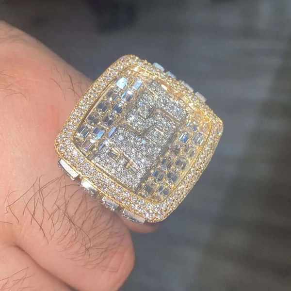 Joias personalizadas Vvs Moissanite Diamante Esmeralda Anel Bling Iced Out Qualidade Hip-hop Baguette Anéis para Homens