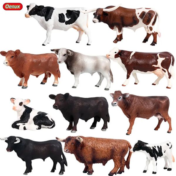 Oenux Originale Animali da Fattoria Modello di Simulazione Bovini Mucca Vitello Toro BUE PVC Animale Action Figure Collection Giocattolo Educativo per Il Capretto 240227