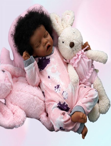 Puppen ADFO 17 Zoll schwarze wiedergeborene Babypuppe Lebensechte geborene farbige weiche Weihnachtsgeschenke für Mädchen 2209122339585