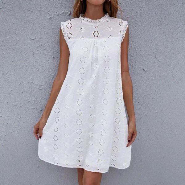 Vestido novo oco para fora verão feminino casual sólido vestido de princesa sem mangas vneck estilingue senhoras vestido de festa doce streetwear dropshipping