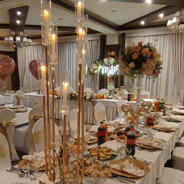 Sem vela) só pode usar vela led) Acrílico Ouro Feito à Mão Peça Central Do Casamento Candelabros Castiçal de Cristal Transparente castiçal