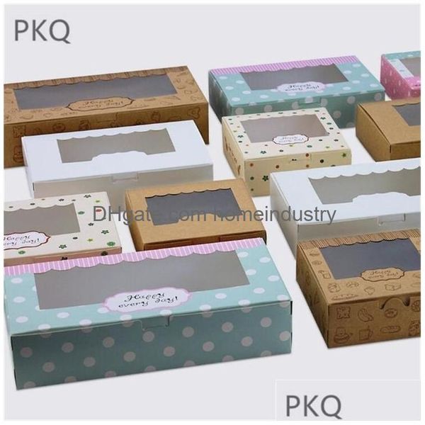 Geschenkpapier 20 Stück 5 Stile Muster Papier Kuchenbox mit PVC-Fenster Keks Cupcake Verpackung Hochzeit Party 210724 Drop Lieferung Home Gard Dhcnd